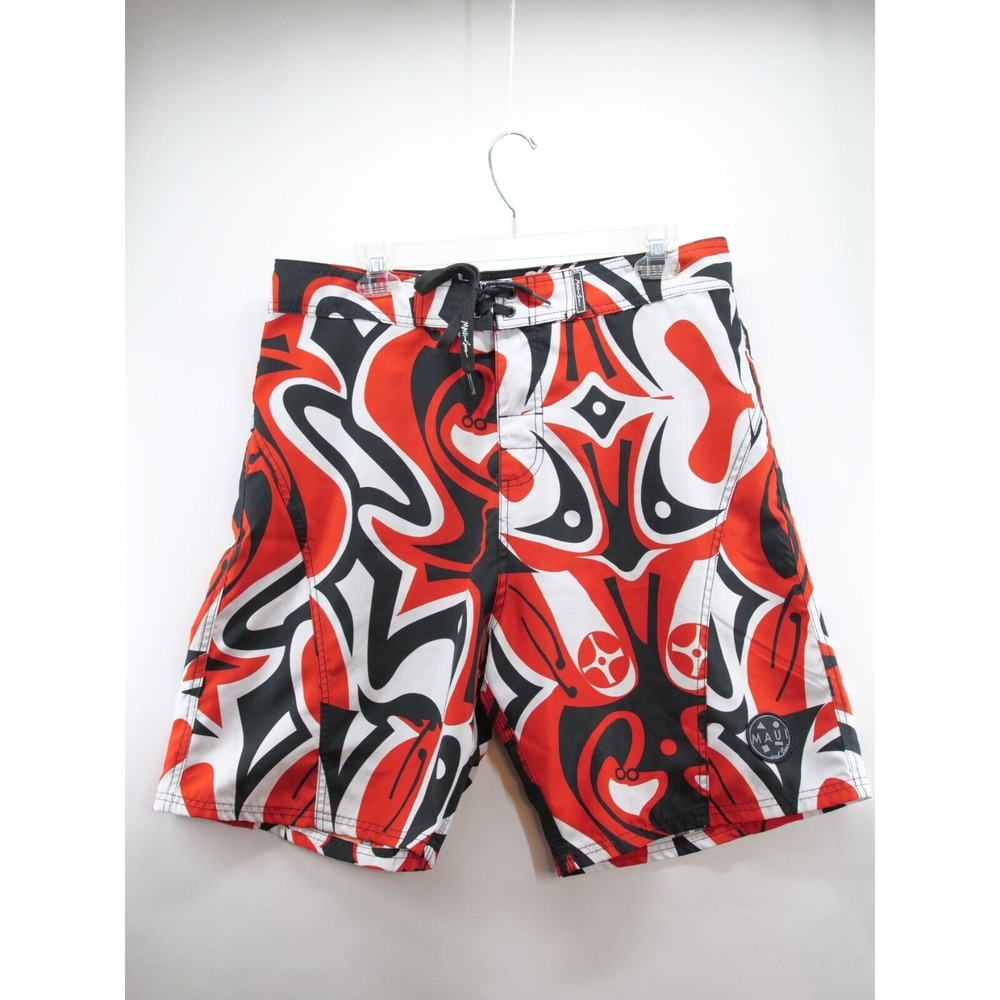 Maui And‎ Sons Men's Swim Trunks Size 34 Red Black